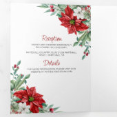 レッドポインセティアス、ホリー、ベリー結婚・クリスマス 三つ折り招待状 (内部最初)