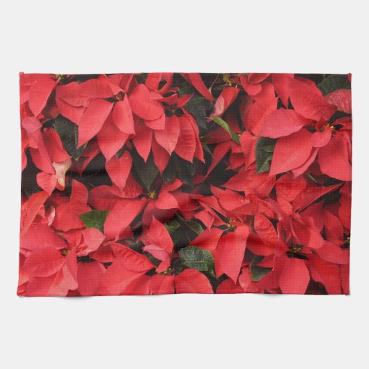 レッドポインセティアスIIクリスマスホリデーフローラ キッチンタオル (横)