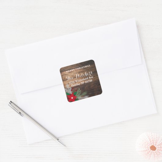 レッドポインセティアダークウッドスクエア住所 シール (封筒)