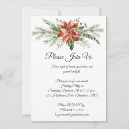 レッドポインセティアパインスノーフレーククリスマスパーティーイン 招待状