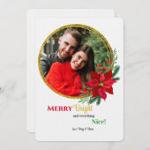 レッドポインセティアフォトフラットホリデーカード シーズンカード (正面/裏面)