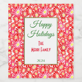 レッドポインセティアフラワーズホリデーワインボトルラベル ワインラベル