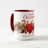 レッドポインセティアフラワーズリースクリスマスホリデー マグカップ (正面左)