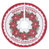 レッドポインセティアフラワーズ&ホリーベリーリース ブラッシュドポリエステルツリースカート (正面)