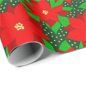 レッドポインセティアフラワーボタニカルホリデーパターン ラッピングペーパー (ロールコーナー)