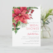 レッドポインセティアフローラクリスマスブライダルシャワー 招待状 (スタンド正面)