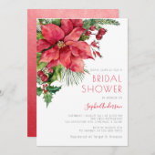レッドポインセティアフローラクリスマスブライダルシャワー 招待状 (正面/裏面)