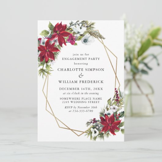 レッドポインセティアフローラクリスマス婚約パーティ 招待状 (スタンド正面)