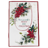 レッドポインセティアブーケ金ゴールドグリッタークリスマス ミディアムペーパーバッグ (正面)