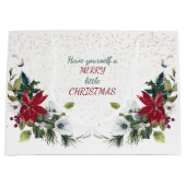 レッドポインセティアブーケ金ゴールドグリッタークリスマス ラージペーパーバッグ (正面)