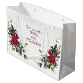 レッドポインセティアブーケ金ゴールドグリッタークリスマス ラージペーパーバッグ (裏面アングル)