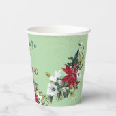 レッドポインセティアブーケ金ゴールドグリッタークリスマス 紙コップ (裏面)