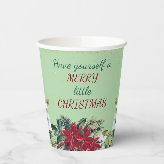 レッドポインセティアブーケ金ゴールドグリッタークリスマス 紙コップ (左)