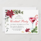 レッドポインセティアホリデークリスマスカクテルパーティー 招待状 (正面)