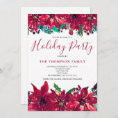 レッドポインセティアホリデーパーティー招待状 招待状 (正面/裏面)
