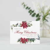 レッドポインセティアホリークリスマスグリーティングホリデー ポストカード (スタンド正面)