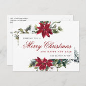 レッドポインセティアホリークリスマスグリーティングホリデー ポストカード (正面/裏面)