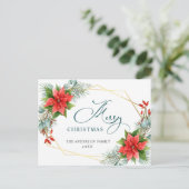 レッドポインセティアホリークリスマスホリデーグリーティング ポストカード (スタンド正面)