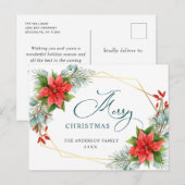 レッドポインセティアホリークリスマスホリデーグリーティング ポストカード (正面/裏面)