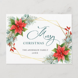 レッドポインセティアホリークリスマスホリデーグリーティング ポストカード