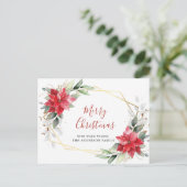 レッドポインセティアホリークリスマスホリデーグリーティング ポストカード (スタンド正面)
