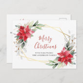 レッドポインセティアホリークリスマスホリデーグリーティング ポストカード (正面/裏面)