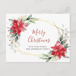 レッドポインセティアホリークリスマスホリデーグリーティング ポストカード