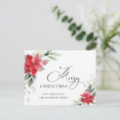 レッドポインセティアホリークリスマスホリデーグリーティング ポストカード (スタンド正面)