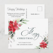 レッドポインセティアホリークリスマスホリデーグリーティング ポストカード (正面/裏面)