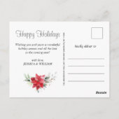 レッドポインセティアホリークリスマスホリデーグリーティング ポストカード (裏面)