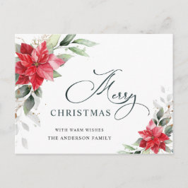 レッドポインセティアホリークリスマスホリデーグリーティング ポストカード