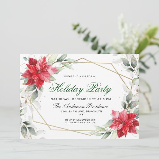 レッドポインセティアホリークリスマスホリデーパーティー 招待状 (スタンド正面)