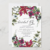 レッドポインセティアホリーブライダルシャワーブライダルティー 招待状 (正面)
