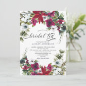 レッドポインセティアホリーブライダルシャワーブライダルティー 招待状 (スタンド正面)