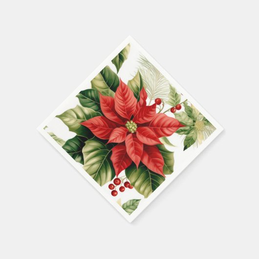 レッドポインセティアホリーベリークリスマスホリデー スタンダードカクテルナプキン (角)