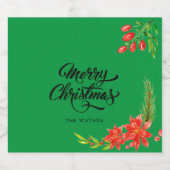 レッドポインセティアホリーベリーフローラホリデーチャンパ スパークリングワインラベル (シングルラベル)