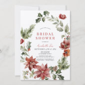 レッドポインセティアポピーホリデーフローラブライダルシャワー 招待状 (正面)