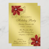 レッドポインセティア金ゴールドスワールズホリデーパーティ 招待状 (正面/裏面)