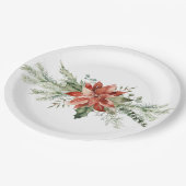 レッドポインセティシアクリスマスエバーグリーン ペーパープレート (アングル)