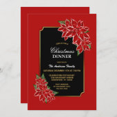 レッドポインセティシアクリスマスディナーパーティー 招待状 (正面/裏面)