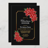 レッドポインセティシアクリスマスディナーパーティー 招待状 (正面/裏面)