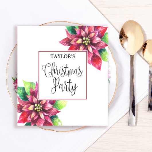 レッドポインセティシアクリスマスパーティー スタンダードカクテルナプキン