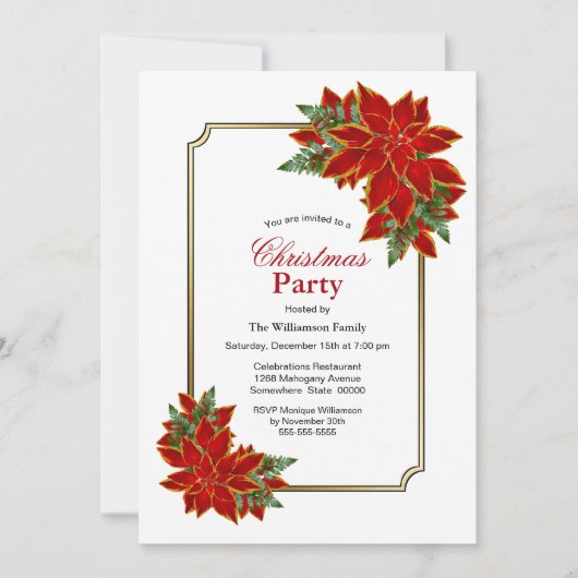 レッドポインセティシアクリスマスパーティー 招待状 (正面)