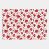レッドポインセティシアクリスマスフラワーズフローラレッドベリー ラッピングペーパーシート (正面3)
