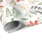 レッドポインセティシアクリスマスフローラ水彩 ラッピングペーパー (ロールコーナー)