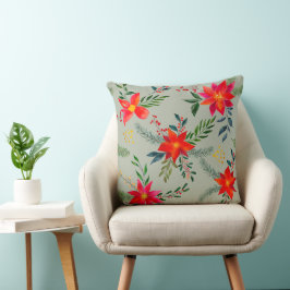レッドポインセティシアクリスマスフローラ クッション