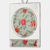 レッドポインセティシアクリスマスフローラ シルバープレートバナーオーナメント (左)