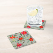 レッドポインセティシアクリスマスフローラ スクエアペーパーコースター (インサイチュ)