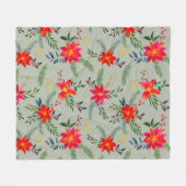 レッドポインセティシアクリスマスフローラ フリースブランケット (正面(横))