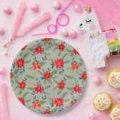 レッドポインセティシアクリスマスフローラ ペーパープレート (パーティー)